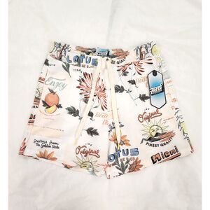 Fresh Prints of Bel-Air Mens Swim Trunks Small White Tropical Travel Print NWT